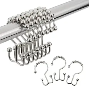 Duş perde halkaları pas geçirmez Metal çift Glide duş Hooks yüzükler banyo duş çubuklar perdeler için