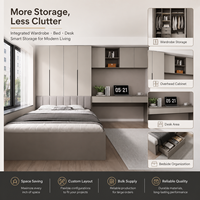 Lit de rangement gain de place avec armoire intégrée, tiroirs et étagères – Mobilier de chambre moderne – Fabricant OEM ODM