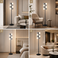 Lampadaire moderne en chrome fumé avec globe en verre laiteux G9, noir sable, pour salon, chambre, éclairage d'ambiance d'angle, facile à installer