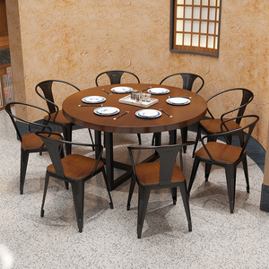 Conjunto de Mesa de Comedor Redonda Industrial Grande, Muebles de Restaurante Comunitario con Sillas Elegantes, Juego de Comedor Bistro para 8-10 Personas - Product Image 2