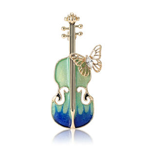 Broche de Violín Esmaltado con Detalle de Mariposa, Pin Dorado con Temática Musical para Mujer - Product Image 6