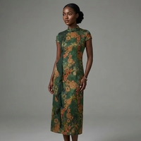 Nouvelle robe midi en soie Xiangyunsha 100% soie de mûrier, légère et respirante, style chinois, coupe ajustée, manches courtes, élégante et glamour, OEM