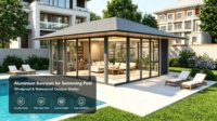 Véranda en aluminium et verre avec portes coulissantes, extension préfabriquée de jardin d'hiver extérieur