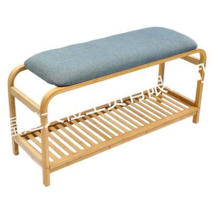 Bamboo Wood Nordic Shoe Bench With <b>Cushion</b> <b>Storage</b> For Patio Modern Minimalist Design - Product Image 4