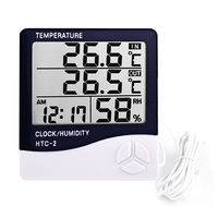 Medidor Digital de Temperatura y Humedad LCD HTC-2/HTC-1, Higrómetro y Termómetro para Interiores y Exteriores, Estación Meteorológica con Reloj