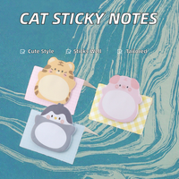 Blocs-notes autocollants mignons en forme de chat, aspect esthétique, notes adhésives en forme de dessin animé