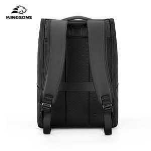 Kingsons Laptop <b>Backpack</b> <b>Black</b> Large Capacity Business Travel Unisex Shoulder Straps Solid Color - Product Image 4