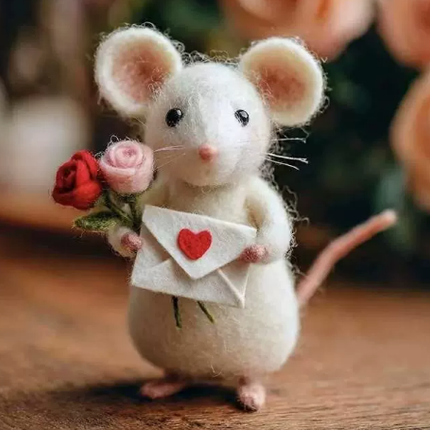 Cute Wool Felt Mouse Plush Toy Children Birthday Mouse Doll Gifts