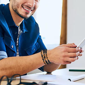 Difusor de <span class=keywords><strong>Lava</strong></span> de piedra Natural de 8mm, pulsera de aromaterapia hecha a mano, brazalete de cuentas espaciador de hematita vocanic de ojo de tigre elástico ajustable - Product Image 2