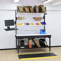 Station de travail en acier DETALL pour l'emballage de cartons avec accessoires modulaires et rangement de composants pour la logistique e-commerce