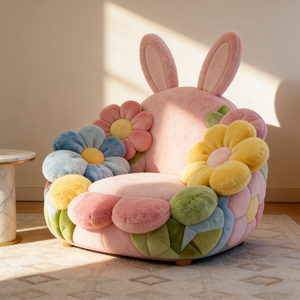 Canapé italien de luxe adorable en forme de lapin, siège rembourré avec motif floral, mousse haute densité, fauteuil individuel - Product Image 5