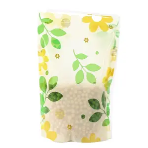 Cấp thực phẩm đứng lên túi trà hoa màu xanh lá cây với cửa sổ mờ bao bì thực phẩm bằng nhựa có khóa kéo
