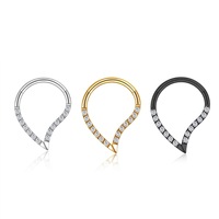 Cincin Hidung Titanium G23 Bentuk Tetesan Air Perhiasan Tindik Tubuh Perhiasan Hidung dari Paduan Titanium dengan Batu Zirkon