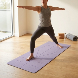 Tapis de yoga TPE antidérapant, absorbant les chocs, insonorisant, avec lignes de guidage pour les postures, tapis d'exercice et de danse pour la maison et le studio - Product Image 5