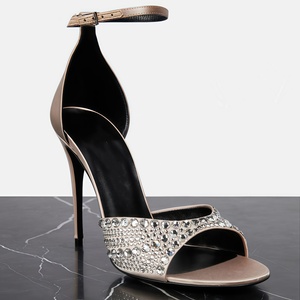 Zapatos de Tacón Alto de Diseño de Lujo Personalizados para Mujer, con Punta Abierta, Pedrería y Correa en el Tobillo, para Primavera, Verano y Otoño, Resistentes al Desgaste - Product Image 5