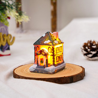Aldea Navideña en Miniatura con Luces LED, Edificios de Resina Cubiertos de Nieve, Iglesia, Cabaña, Comedor, Decoración Navideña para Mesa
