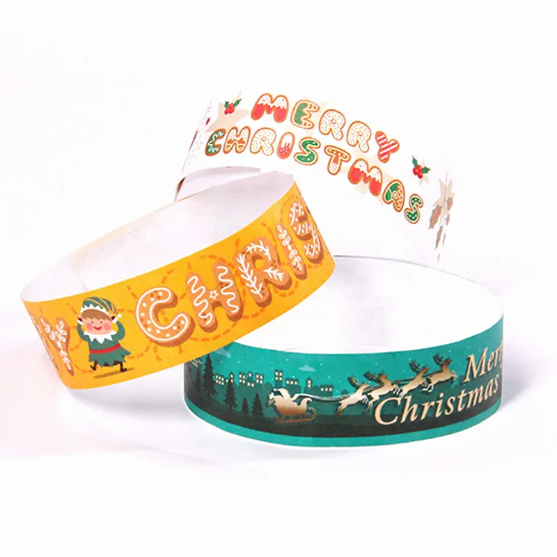 Custom Logo Printed Disposable WaterProof Tyvek Paper Tickets Wristbands For Events Merry Christmas Tyvek Wristband