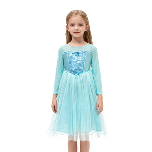 <span class=keywords><strong>Vestito</strong></span> da Principessa <span class=keywords><strong>Elsa</strong></span> in Cotone a Maniche Lunghe per Bambine con Mantellina a Fiocchi di Neve con Paillettes per Halloween, Natale, Feste e Film TV - Product Image 1