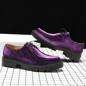 Chaussures d'affaires imperméables épaisses violettes pour l'automne, style Oxford décontracté, mocassins pour hommes faits à la main, chaussures de mariage à plateforme avec soutien de la voûte plantaire - Product Image 2