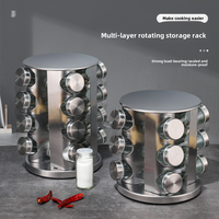 Support de rangement rotatif cylindrique multicouche en acier inoxydable pour bouteilles d'assaisonnements, avec bocaux