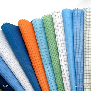 New Product 5mm Grid Textile Fabrics Cotton Twill Antistatic Anti-static Cleanroom Coverall Esd Fabric