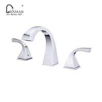 Robinet de lavabo de salle de bain contemporain de luxe à deux poignées, en laiton, à économie d'eau, avec fonction thermostatique