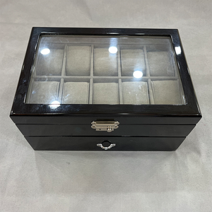 <b>Black</b> Wooden Watch Case Glass Lid Jewelry Box Lockable Storage Organizer for Watches <b>Sunglasses</b> - Product Image 6