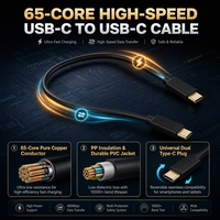 Câble USB noir 5G Super Rapide, conducteur en cuivre, 65 conducteurs, synchronisation de données haute vitesse, charge automatique pour smartphones et tablettes