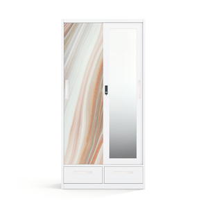 Armoire en acier imprimé avec portes coulissantes miroir, 2 tiroirs et structure démontable 900 mm - Product Image 1
