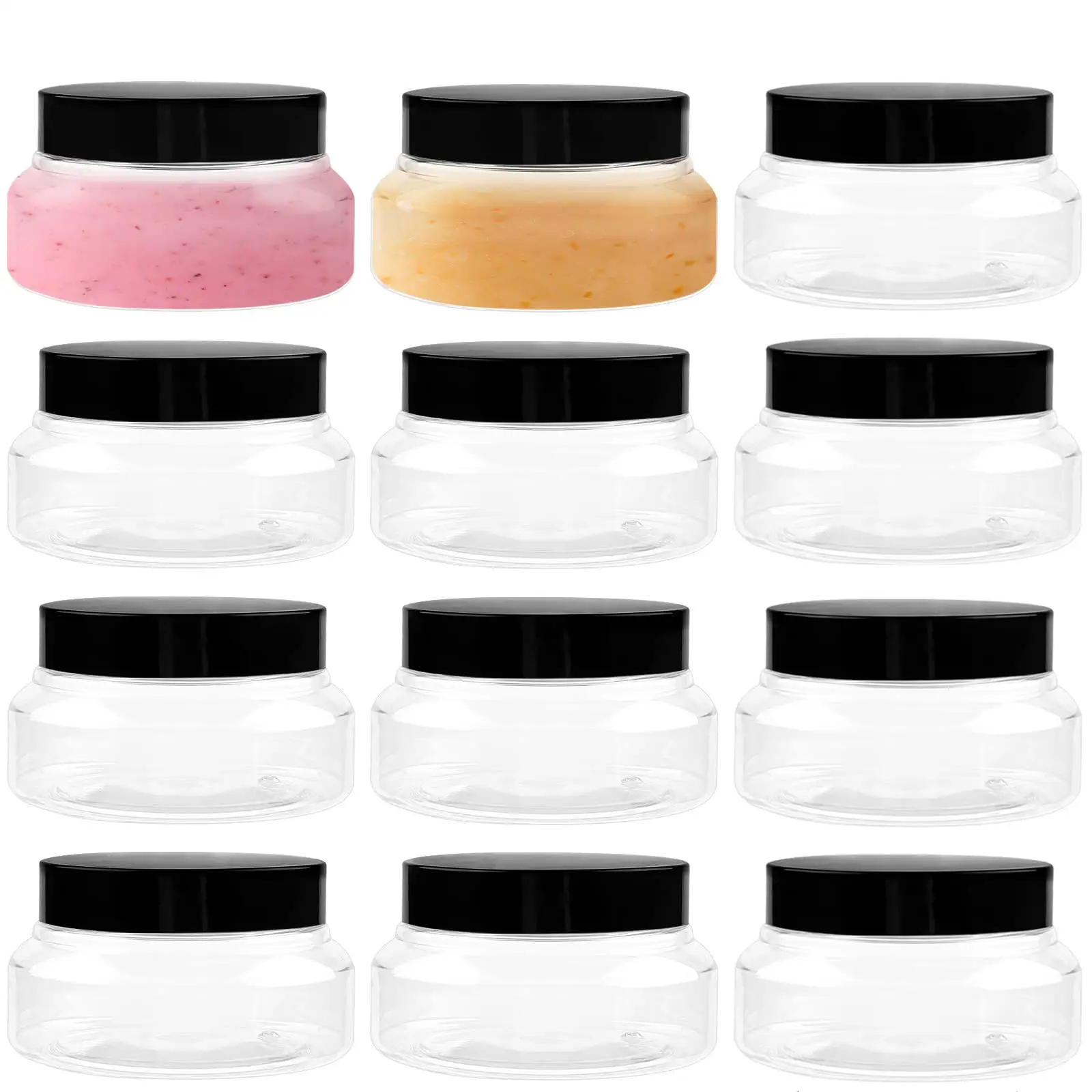 Wadah krim selai plastik kosmetik 8 Oz, kaleng Scrub wajah tubuh kosong warna kustom dengan tutup