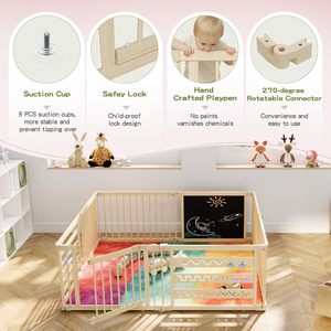 Parc pour bébé modulaire extensible et pliable en bois avec verrouillage enfant, aire de jeu DIY pour tout-petits - Product Image 4