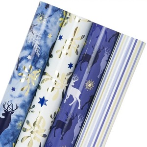 Custom Christmas Gift <b>Wrapping</b> <b>Paper</b> Rolls Reindeer Snowflake Star Design Double Sided Metallized Eco-Friendly Packaging - Product Image 1