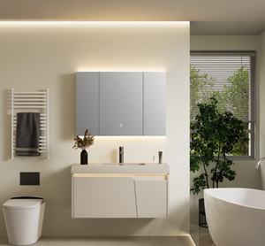 Modern cream style <b>wall</b> mounted ceramic integrated basin bathroom cabinet with <b>storage</b> space - Product Image 1