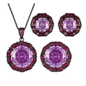 High End Eco-friendly Copper 16-10mm Purple Zircon Black Gold Plated Elegant Pendant <b>Earrings</b> Ring <b>Set</b> Gift Jewelry <b>Set</b> Women - Product Image 1