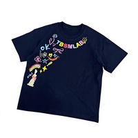 Chemise à manches courtes pour jeunes, surdimensionnée, 100% coton pur, tricotée, brodée avec un motif, 230 grammes, tendance et confortable