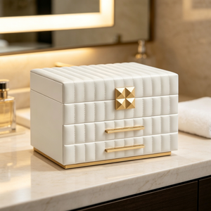 Boîte à bijoux en cuir de luxe avec quincaillerie dorée, multi-tiroirs, grande capacité, organiseur de rangement pour bagues, colliers, boucles d'oreilles - Product Image 4