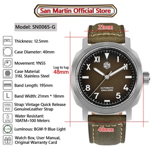 Reloj San Martin para hombre, 40mm, YN55, esfera marrón degradada, Vintage, Simple, automático, mecánico, 10 Bar, BGW-9, correa de cuero de liberación rápida - Product Image 2