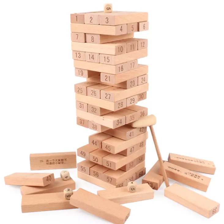 Wholesale 63pcs Educational Toys Giant Hardwood toy fort building kit Tower Game Wooden Blocks Game