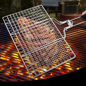 Yuking Factory Hot Sale Portable BBQ Grilling Food Grade Stainless Steel Wire Basket 0.8mm-1.5mm Gauge Wire <b>Mesh</b> <b>Grill</b> Net - Product Image 6