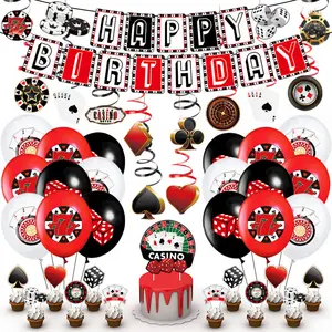 Mulai pesta Poker bertema balon pesta Set hitam dan merah Poker elemen balon kasino dekorasi pesta dewasa