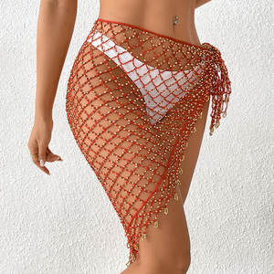 ZS159 2026 Nouvelle écharpe triangulaire sexy en gaze, faite main avec perles, pour bikini, couvre-maillot de plage - Product Image 4