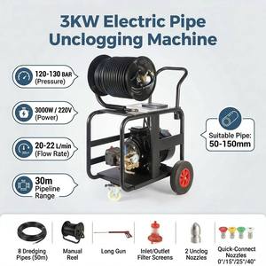 Limpiador de Drenajes Eléctrico de Alta Presión de 3KW, Máquina de Limpieza de <span class=keywords><strong>Tuberías</strong></span> para Desatascar <span class=keywords><strong>Tuberías</strong></span> de Grasa de Cocina - Product Image 2