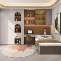 ARET Chambre de fille moderne avec armoire intégrée, bureau et lit, unité avec armoire vitrée et éclairage LED chaud, OEM