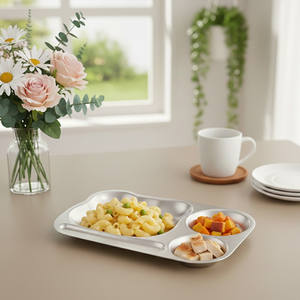 Assiette à dîner divisée pour enfants en acier inoxydable 304 de qualité alimentaire, forme d'ours mignon, plateau d'alimentation pour bébé, assiette à déjeuner en métal - Product Image 3