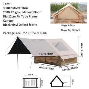 Tente <span class=keywords><strong>gonflable</strong></span> 4 saisons pour 2 à 4 personnes, installation facile, 6,3 m, imperméable, avec <span class=keywords><strong>auvent</strong></span> et fenêtres panoramiques - Product Image 3