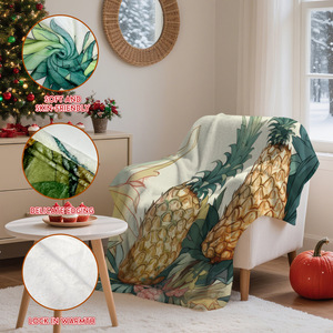 Manta con estampado de piña, tela de microfibra, rectangular, antipilling, decoración del hogar de verano, estilo moderno - Product Image 2