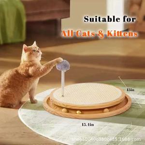 Grattoir à chat en bois double couche avec surface en sisal et jouet à bille pour le jeu et l'entretien des griffes des chats - Product Image 2