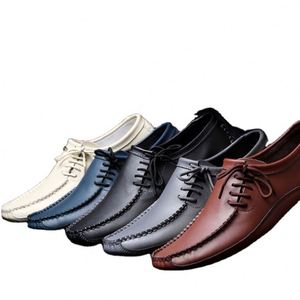 Chaussures basses en cuir pour hommes, à lacets latéraux, dessus en cuir véritable, souples et respirantes, chaussures habillées décontractées pour le bureau - Product Image 1
