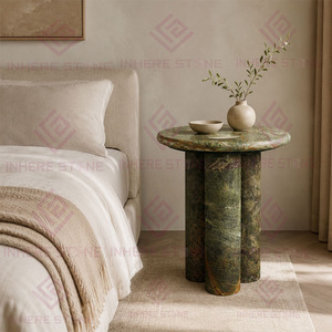 Living Room Furniture Round Forest <strong>Green</strong> Brown Marble Side <strong>Table</strong> <strong>Bedside</strong> <strong>Table</strong> with Three Column-Style Legs for Home Hotel Use - Product Image 6
