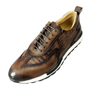 Chaussures de mariage décontractées et sportives pour hommes, en cuir pleine fleur fait main, style britannique, bout rond, légères, à lacets - Product Image 1